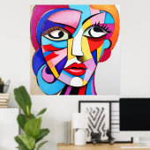 Farbenfrohe Abstrakte Gesichter Kubismus Poster (Heimbüro)
