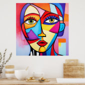 Farbenfrohe Abstrakte Gesichter Kubismus Poster (Küche)