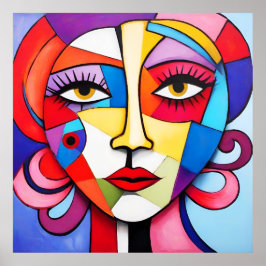 Farbenfrohe Abstrakte Gesichter Kubismus Poster