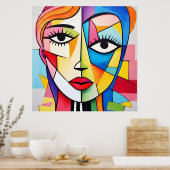 Farbenfrohe Abstrakte Gesichter Kubismus Poster (Küche)