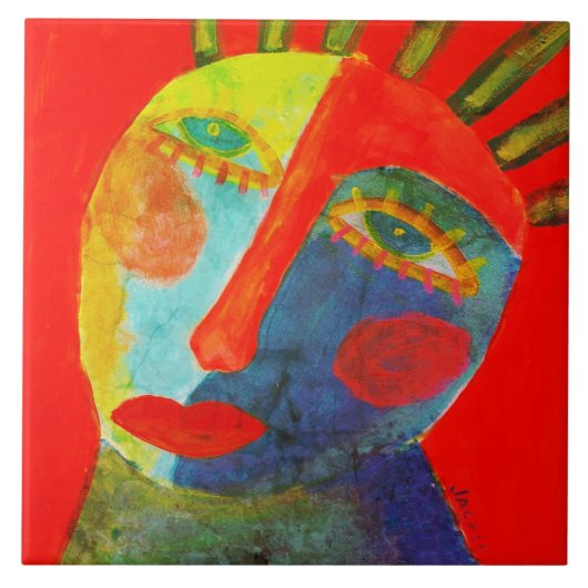 Farbenfrohe Abstrakte Gesichtspainte Fliese (Vorderseite)