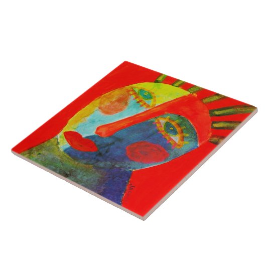 Farbenfrohe Abstrakte Gesichtspainte Fliese (Seite)