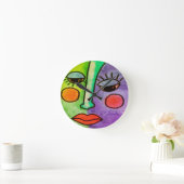 Farbenfrohe Abstrakte Gesichtspainte Runde Wanduhr (Zuhause)