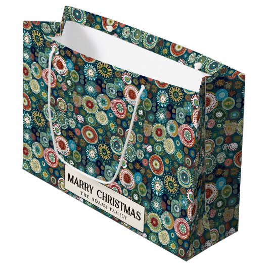 Farbenfrohe Abstrakte Gewohnheit Frohe Weihnachten Große Geschenktüte (Vorderseite Schrägansicht)