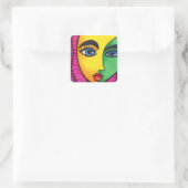 Farbenfrohe Abstrakte Girl Face Quadratischer Aufkleber (Tasche)