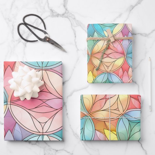 Farbenfrohe Abstrakte Glasmuster Geschenkpapier Set (Vorderseite)