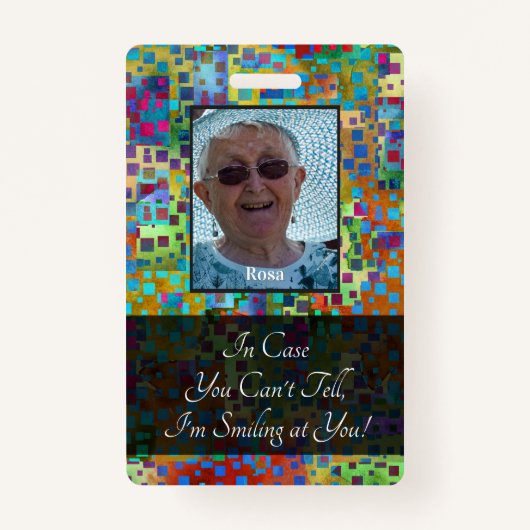 Farbenfrohe Abstrakte Grafische Lächeln hinter ein Ausweis (Vorderseite)