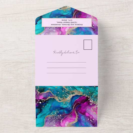 Farbenfrohe Abstrakte Hochzeit All In One Einladung (Außenbereich)