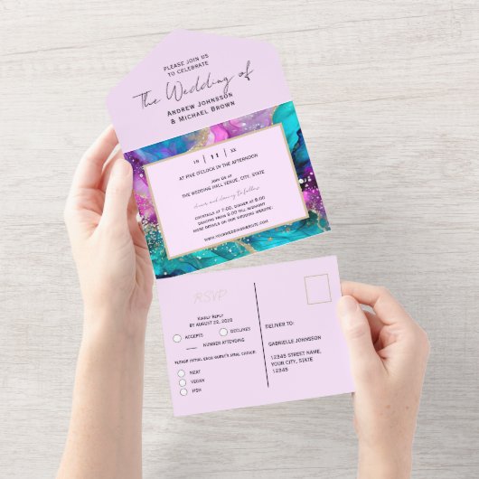 Farbenfrohe Abstrakte Hochzeit All In One Einladung (Abreißen)