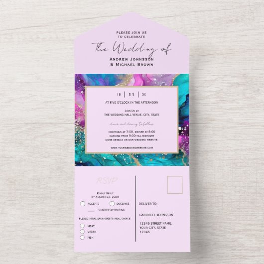 Farbenfrohe Abstrakte Hochzeit All In One Einladung (Innen Boden)