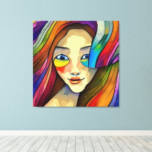 Farbenfrohe Abstrakte Hübsche Girl Künstlerisch Leinwanddruck (Insitu (Holzboden))
