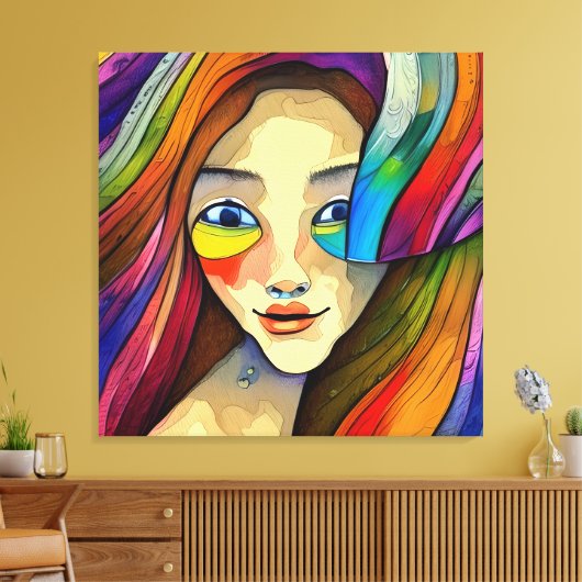 Farbenfrohe Abstrakte Hübsche Girl Künstlerisch Leinwanddruck (Insitu (Wohnzimmer))