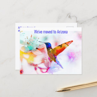 Farbenfrohe Abstrakte Hummingbird Adressänderung Postkarte
