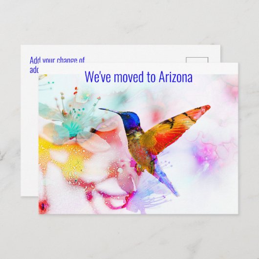 Farbenfrohe Abstrakte Hummingbird Adressänderung Postkarte (Vorne/Hinten)