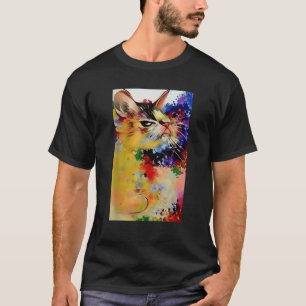 Farbenfrohe Abstrakte Katze Vibranstic Feline Desi T-Shirt