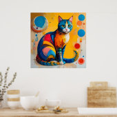 Farbenfrohe Abstrakte Katzenarbeit Poster (Küche)
