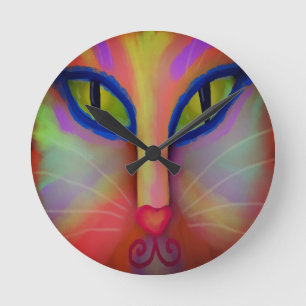 Farbenfrohe Abstrakte Katzenjacke Runde Wanduhr