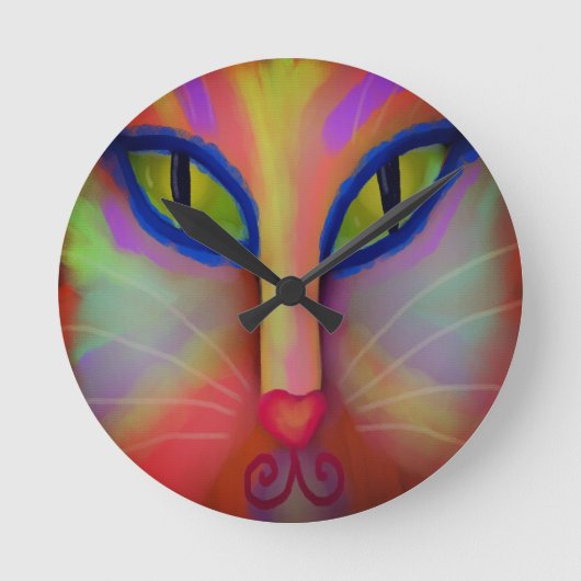Farbenfrohe Abstrakte Katzenjacke Runde Wanduhr (Vorderseite)