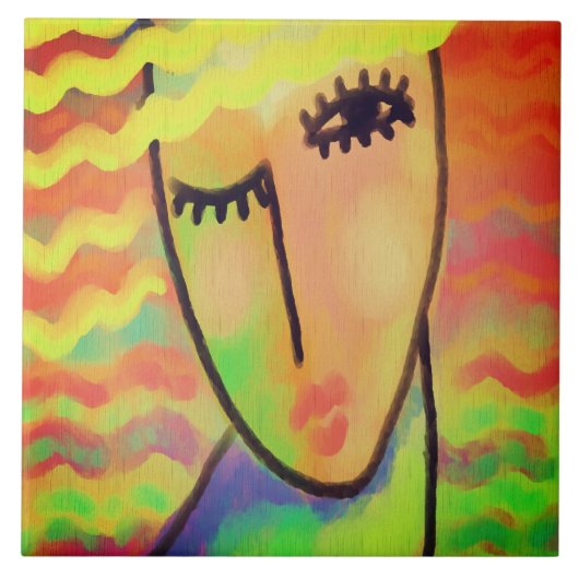 Farbenfrohe Abstrakte Keramik Fliese (Vorderseite)