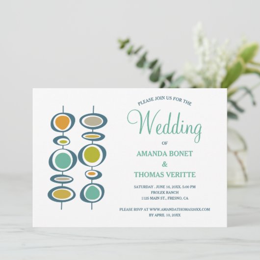 Farbenfrohe Abstrakte Kreise Mitte des Jahrhundert Einladung (Stehend Vorderseite)