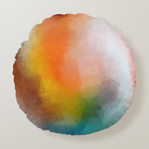 farbenfrohe abstrakte Kunst braun rot gelb blau gr Rundes Kissen