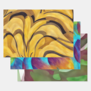 Farbenfrohe Abstrakte Kunst Gold Lila Schifffahrts Geschenkpapier Set