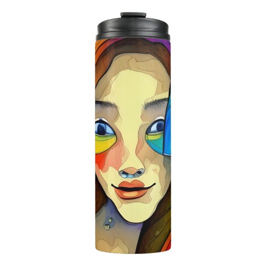 Farbenfrohe Abstrakte Kunst, Hübsche Kunst Thermosbecher (Vorderseite)