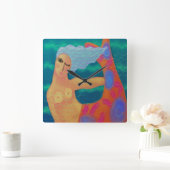 Farbenfrohe Abstrakte Kunst Meerjungfrau Piazza de Quadratische Wanduhr (Zuhause)