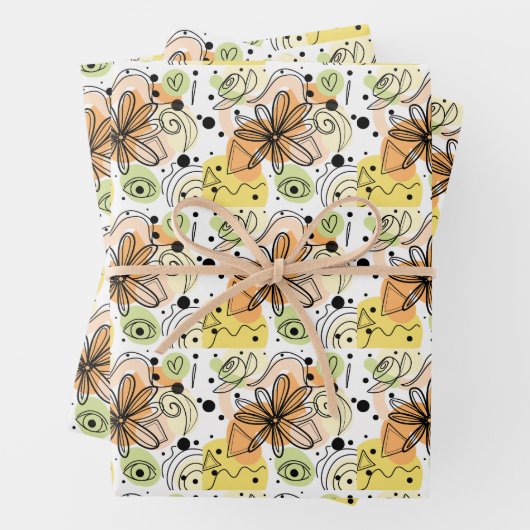 Farbenfrohe Abstrakte Kunst Zeichnend Geschenkpapier Set (Beispiel)