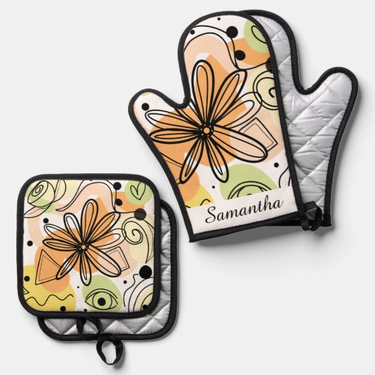 Farbenfrohe Abstrakte Kunst Zeichnend Ofenhandschuh & Topflappen-Set (Vorderseite/Rückseite)