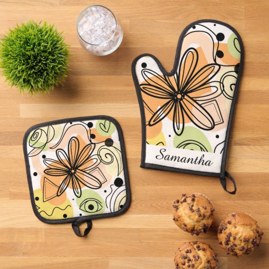 Farbenfrohe Abstrakte Kunst Zeichnend Ofenhandschuh & Topflappen-Set (Oben Unten)