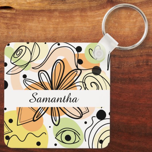 Farbenfrohe Abstrakte Kunst Zeichnend Schlüsselanhänger (Rückseite)