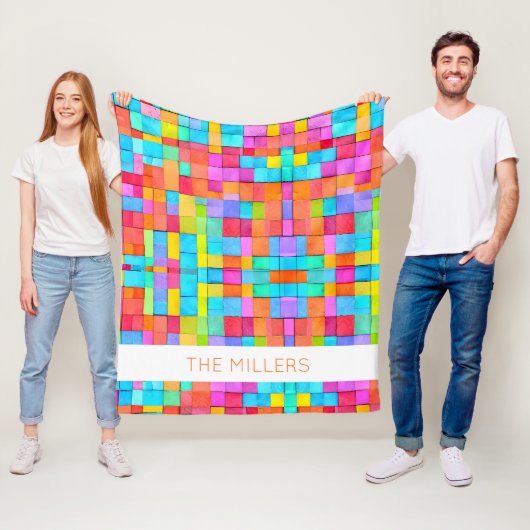 Farbenfrohe Abstrakte Kunstfamilie Name Moderner S Fleecedecke (Beispiel)