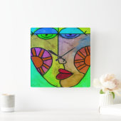 Farbenfrohe Abstrakte Kunstgegenstände Quadratische Wanduhr (Zuhause)