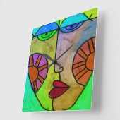 Farbenfrohe Abstrakte Kunstgegenstände Quadratische Wanduhr (Winkel)