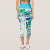 Farbenfrohe Abstrakte Künstlerisch blaugrüne Niedl Capri Leggings (Rückseite)