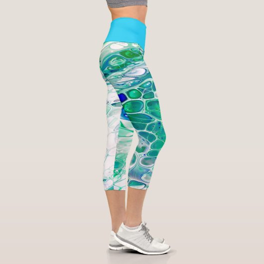 Farbenfrohe Abstrakte Künstlerisch blaugrüne Niedl Capri Leggings (Rechts)