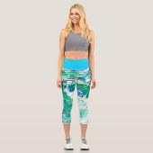 Farbenfrohe Abstrakte Künstlerisch blaugrüne Niedl Capri Leggings (Vorderseite)