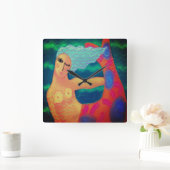 Farbenfrohe Abstrakte Kunstschmiede Quadratische Wanduhr (Zuhause)