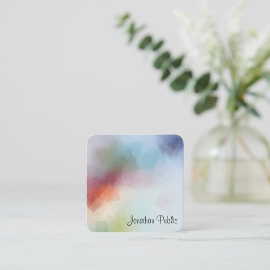 Farbenfrohe Abstrakte Kunstvorlage Elegante Modern Quadratische Visitenkarte (Stehend Vorderseite)