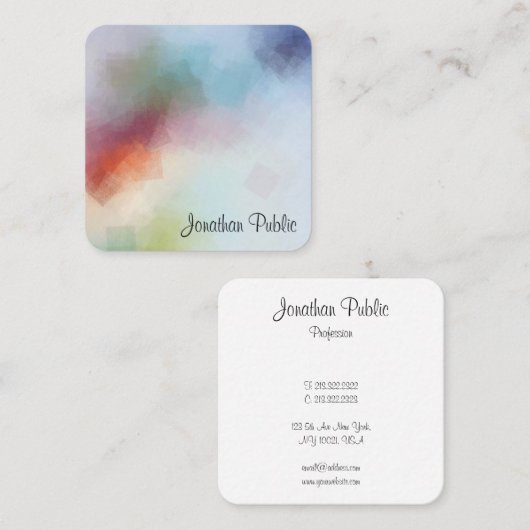 Farbenfrohe Abstrakte Kunstvorlage Elegante Modern Quadratische Visitenkarte (Vorne/Hinten)