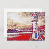 Farbenfrohe Abstrakte Leuchttürme Roath Lake Cardi Postkarte (Vorne/Hinten)