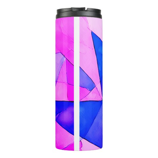 Farbenfrohe abstrakte Malerei mit Dreiecken Thermosbecher (Rückseite)