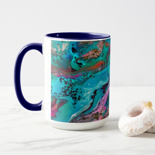 Farbenfrohe Abstrakte Malerei Tasse (Mit Donut)