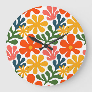 Farbenfrohe abstrakte Matisse-Blumen-Retro-Kunst Große Wanduhr