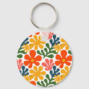 Farbenfrohe abstrakte Matisse-Blumen-Retro-Kunst Schlüsselanhänger