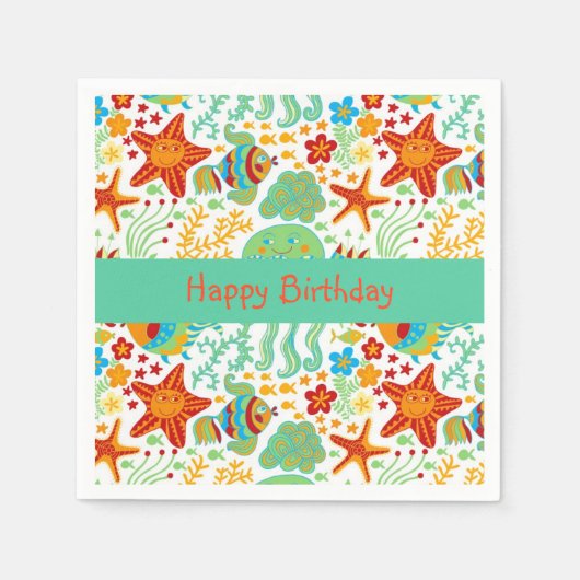 Farbenfrohe Abstrakte Meerestiere Cartoon Stil Serviette (Vorderseite)