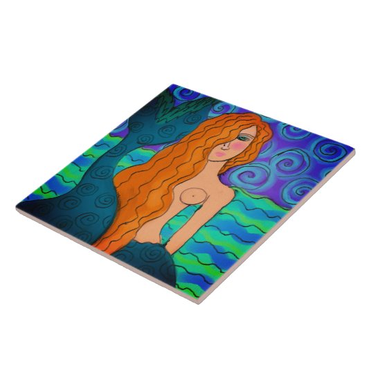 Farbenfrohe Abstrakte Meerjungfrau Digitale Malere Fliese (Seite)