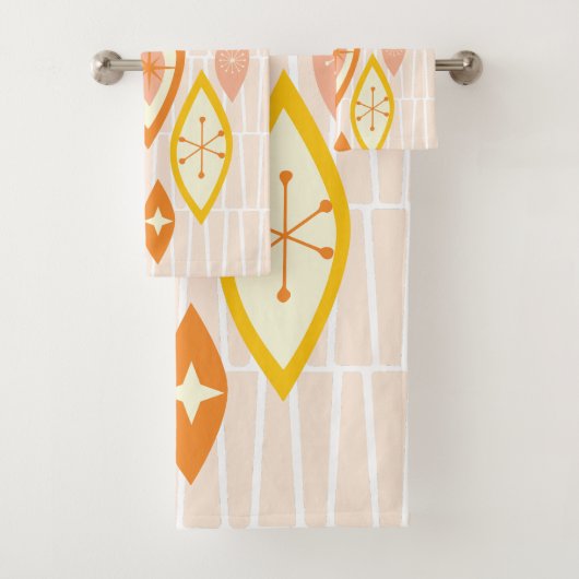 Farbenfrohe Abstrakte Mitte Jahrhundert Atomrosa O Badhandtuch Set (Insitu)