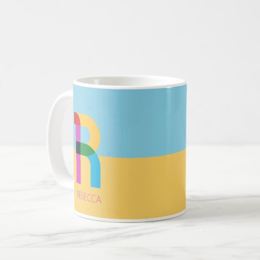 Farbenfrohe Abstrakte moderne Alphabet Letter R mi Kaffeetasse (Vorderseite Links)